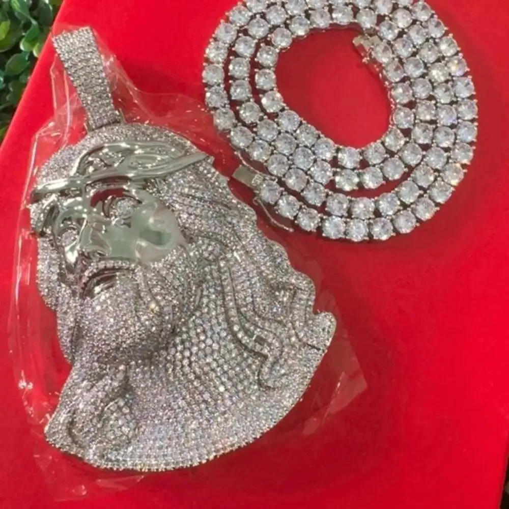 Iced Out Silver Jesus Pendant 2447